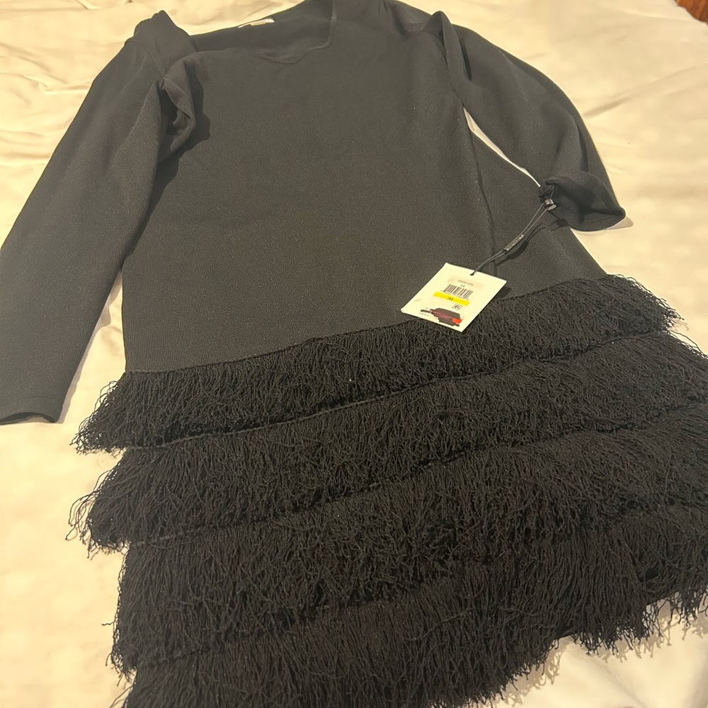 CALVIN KLEIN FRINGE SWEATER 3/4 SLEEVE SCOOP NECK DRESS NWT 💕GREAT FOR HOLIDAYS